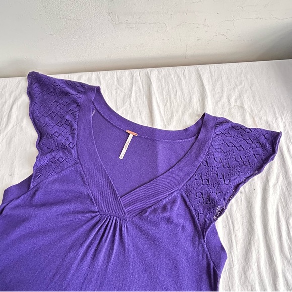 Free People Knit Purple Flutter Sleeves Tunic Dress - Picture 3 of 14